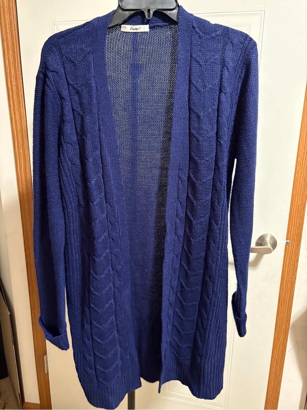 Papaya Navy Open-Front Cable Knit Cardigan
